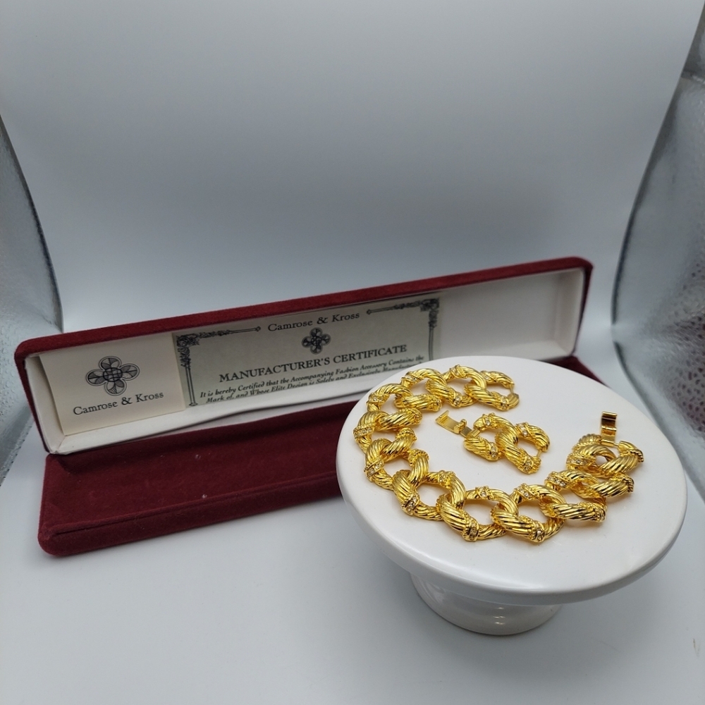 Camrose & Kross Large Link Bracelet 7" with Rhinesones, has Extender 1". VGC. - Picture 4 of 13